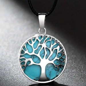 Turquoise Natural Gemstone Tree Of Life Round Pendant Gemstone Necklace